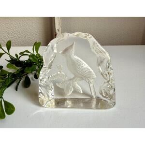 Vintage Etched Glass Cardinal Paperweight – Frosted Bird Desk Decor